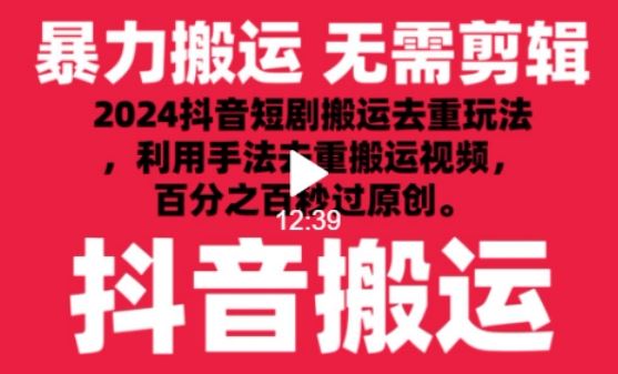 2024最新抖音搬运技术，抖音短剧视频去重，手法搬运，利用工具去重，达到秒过原创的效果【揭秘】-87副业网