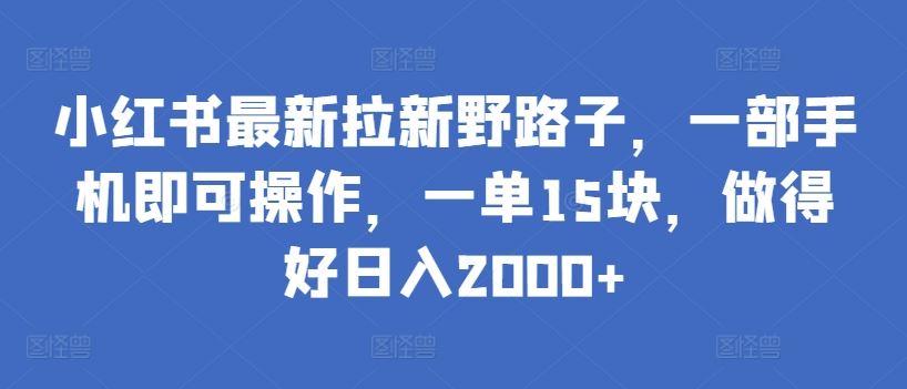 小红书最新拉新野路子，一部手机即可操作，一单15块，做得好日入2000+【揭秘】-87副业网