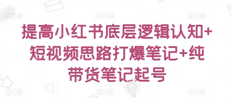 提高小红书底层逻辑认知+短视频思路打爆笔记+纯带货笔记起号-87副业网