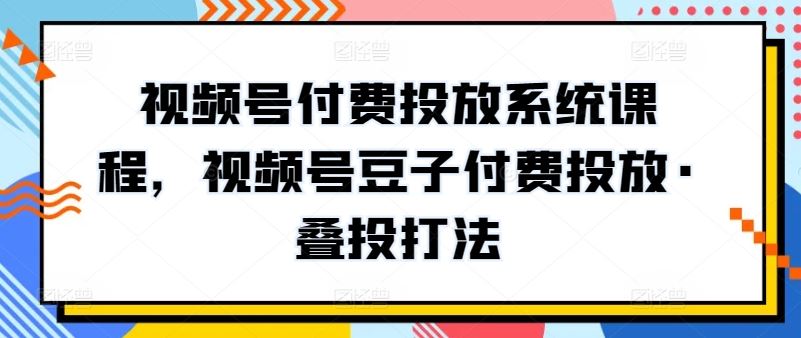 视频号付费投放系统课程，视频号豆子付费投放·叠投打法-87副业网