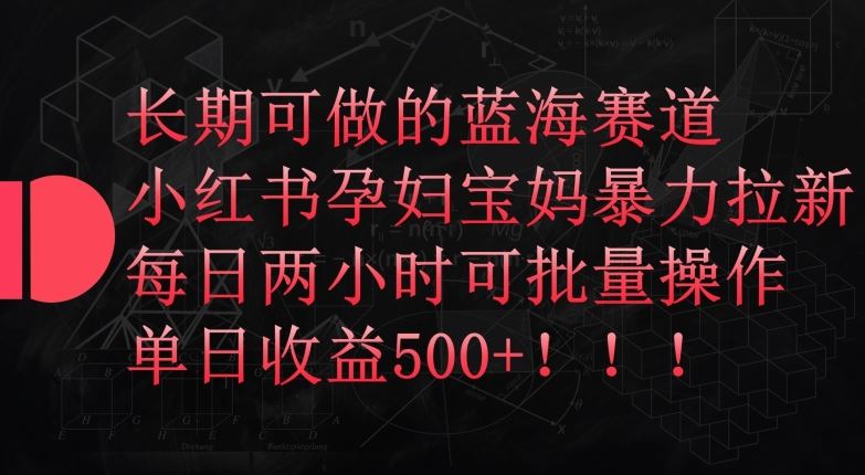 长期可做的蓝海赛道，小红书孕妇宝妈暴力拉新玩法，每日两小时可批量操作，单日收益500+【揭秘】-87副业网