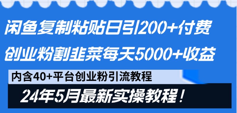 闲鱼复制粘贴日引200+付费创业粉，24年5月最新方法！割韭菜日稳定5000+收益-87副业网