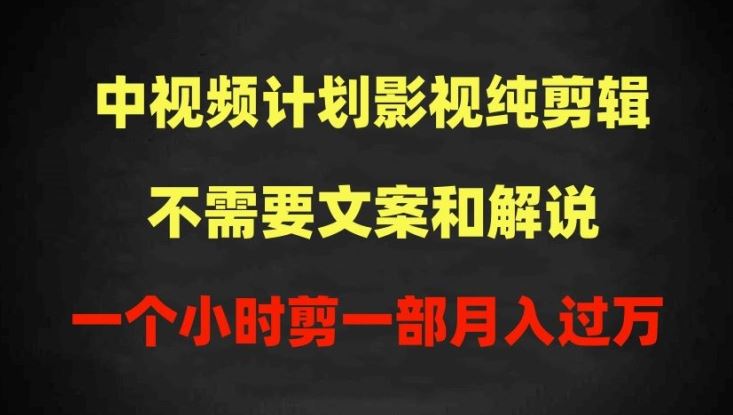 中视频计划影视纯剪辑，不需要文案和解说，一个小时剪一部，100%过原创月入过万【揭秘】-87副业网