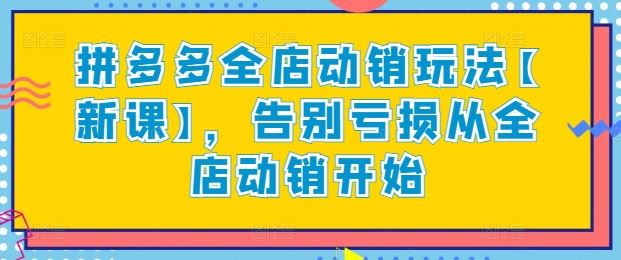 拼多多全店动销玩法【新课】，告别亏损从全店动销开始-87副业网