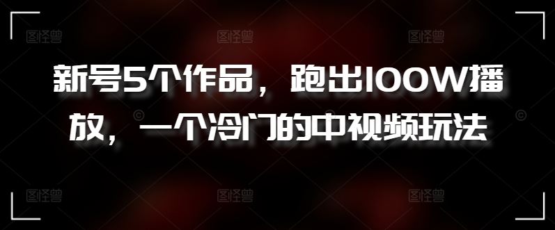 新号5个作品，跑出100W播放，一个冷门的中视频玩法【揭秘】-87副业网