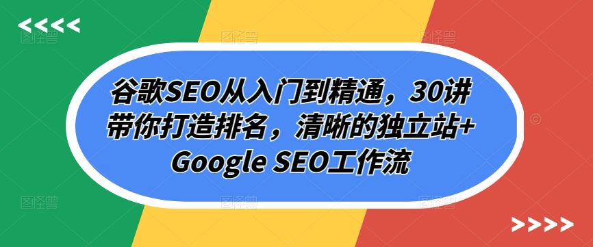 谷歌SEO从入门到精通，30讲带你打造排名，清晰的独立站+Google SEO工作流-87副业网