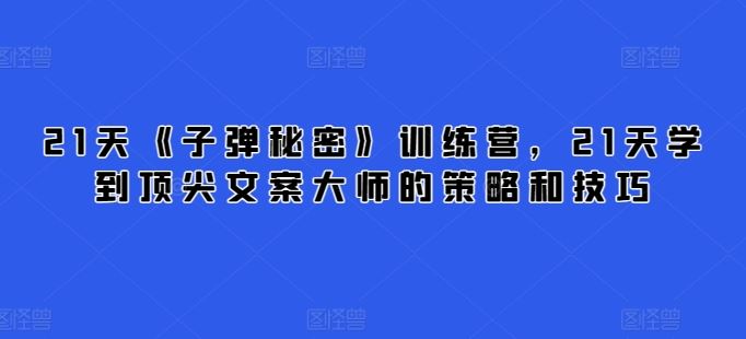 21天《子弹秘密》训练营，21天学到顶尖文案大师的策略和技巧-87副业网