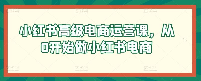 小红书高级电商运营课，从0开始做小红书电商-87副业网