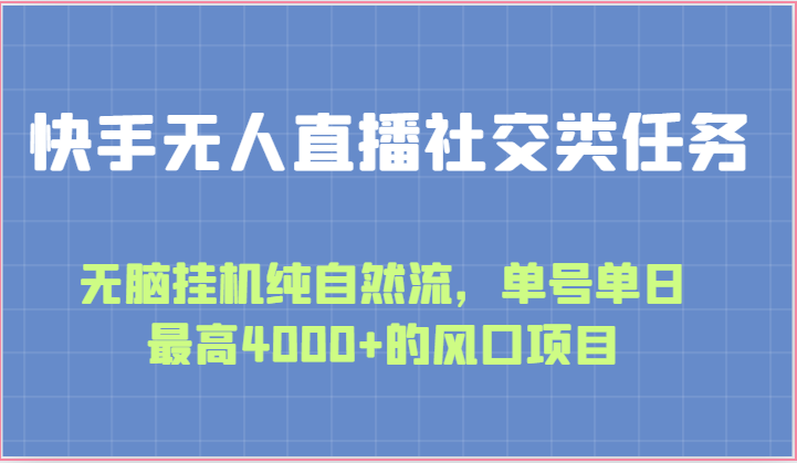 快手无人直播社交类任务：无脑挂机纯自然流，单号单日最高4000+的风口项目-87副业网