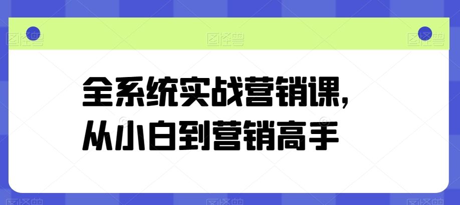 全系统实战营销课，从小白到营销高手-87副业网