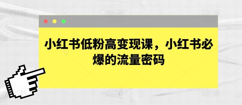 小红书低粉高变现课，小红书必爆的流量密码-87副业网