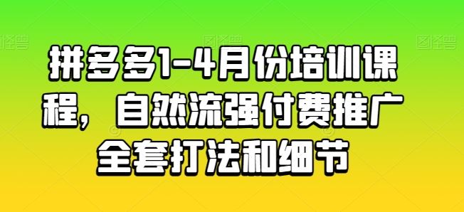 拼多多1-4月份培训课程，自然流强付费推广全套打法和细节-87副业网