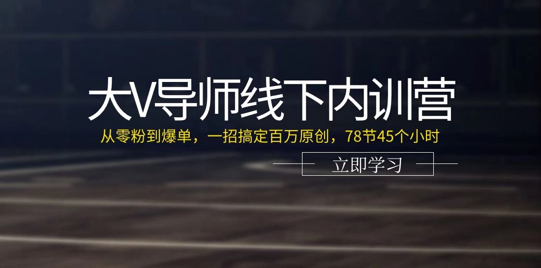 大V导师线下内训营：从零粉到爆单，一招搞定百万原创（78节45个小时）-87副业网