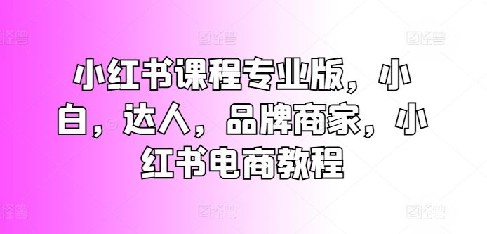 小红书课程专业版，小白，达人，品牌商家，小红书电商教程-87副业网