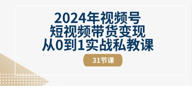 2024年视频号短视频带货变现从0到1实战私教课(31节视频课)-87副业网