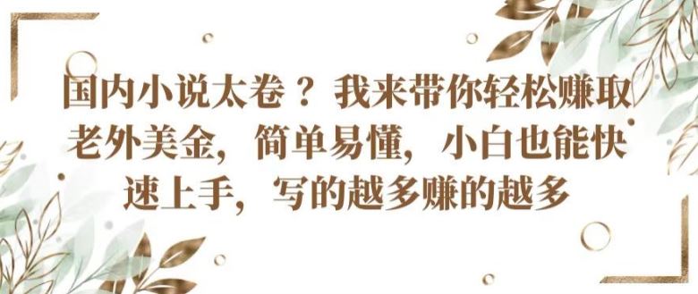 国内小说太卷 ?带你轻松赚取老外美金，简单易懂，小白也能快速上手，写的越多赚的越多【揭秘】-87副业网