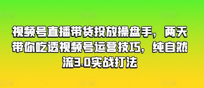 视频号直播带货投放操盘手，两天带你吃透视频号运营技巧，纯自然流3.0实战打法-87副业网