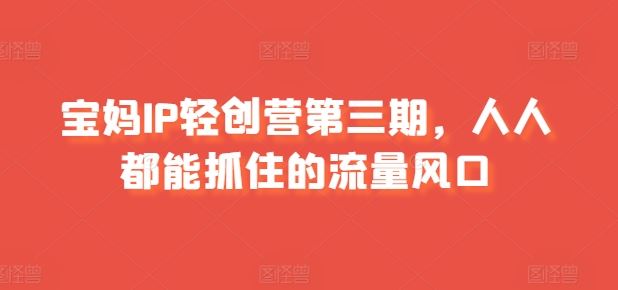 宝妈IP轻创营第三期，人人都能抓住的流量风口-87副业网