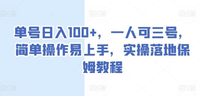 单号日入100+，一人可三号，简单操作易上手，实操落地保姆教程【揭秘】-87副业网