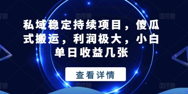 私域稳定持续项目，傻瓜式搬运，利润极大，小白单日收益几张【揭秘】-87副业网