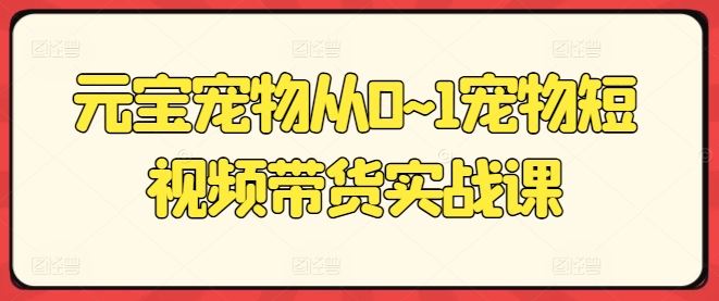 元宝宠物从0~1宠物短视频带货实战课-87副业网