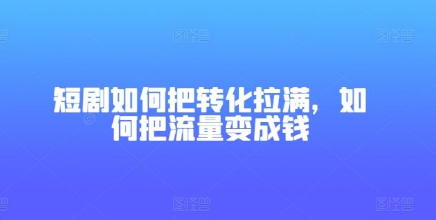 短剧如何把转化拉满，如何把流量变成钱-87副业网