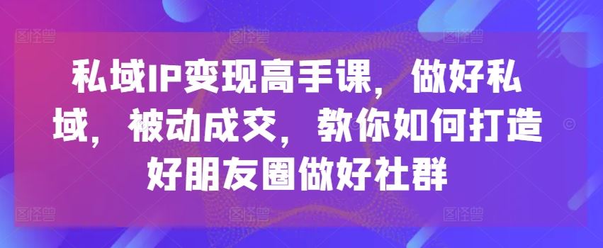 私域IP变现高手课，做好私域，被动成交，教你如何打造好朋友圈做好社群-87副业网