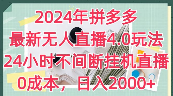 2024年拼多多最新无人直播4.0玩法，24小时不间断挂机直播，0成本，日入2k【揭秘】-87副业网