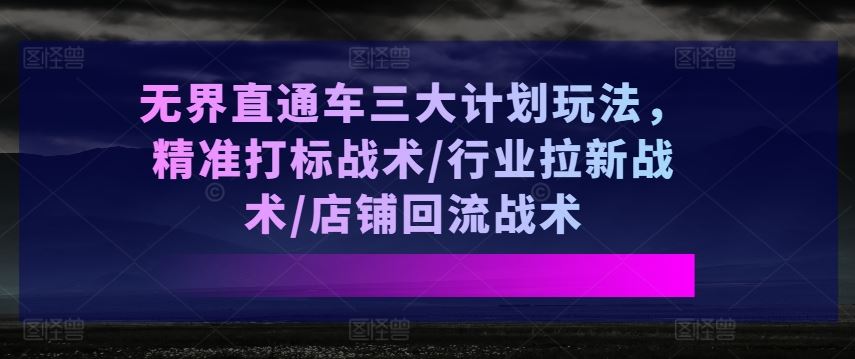 无界直通车三大计划玩法，精准打标战术/行业拉新战术/店铺回流战术-87副业网