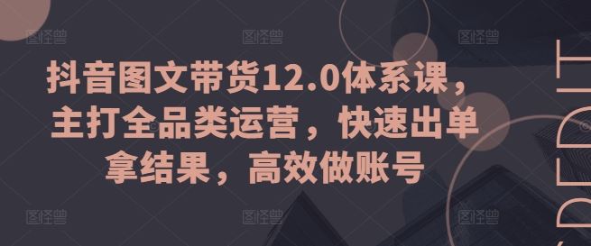 抖音图文带货12.0体系课，主打全品类运营，快速出单拿结果，高效做账号-87副业网