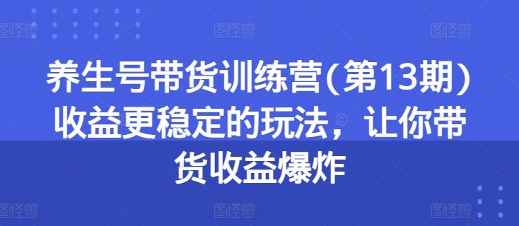 养生号带货训练营(第13期)收益更稳定的玩法，让你带货收益爆炸-87副业网