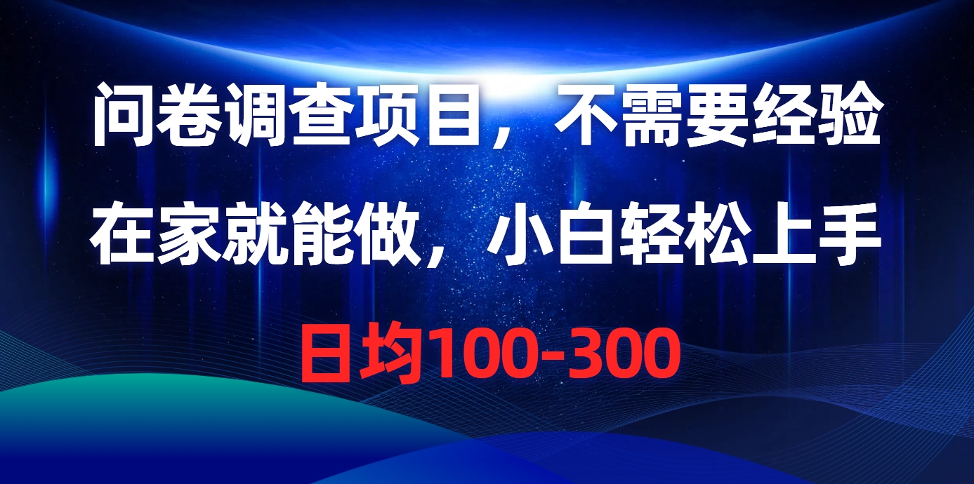 （10402期）问卷调查项目，不需要经验，在家就能做，小白轻松上手，日均100-300-87副业网