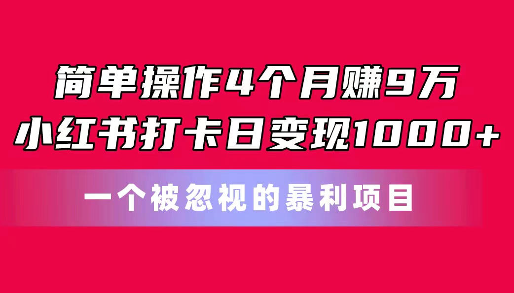 （11048期）简单操作4个月赚9万！小红书打卡日变现1000+！一个被忽视的暴力项目-87副业网