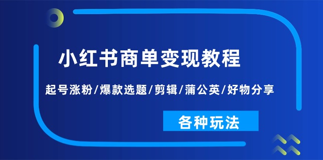 （11164期）小红书商单变现教程：起号涨粉/爆款选题/剪辑/蒲公英/好物分享/各种玩法-87副业网