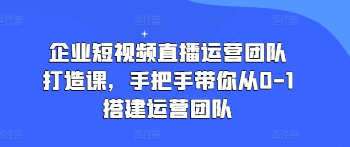 企业短视频直播运营团队打造课，手把手带你从0-1搭建运营团队-87副业网