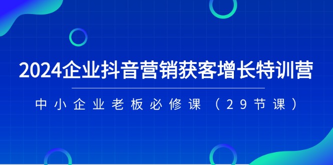 （11349期）2024企业抖音-营销获客增长特训营，中小企业老板必修课（29节课）-87副业网