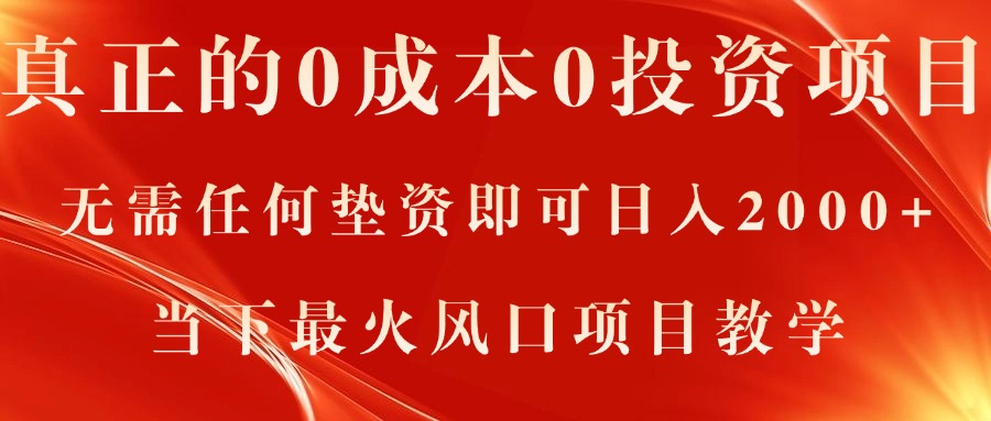 （11387期）真正的0成本0投资项目，无需任何垫资即可日入2000+，当下最火风口项目教学-87副业网