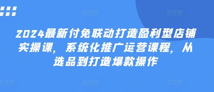 2024最新付免联动打造盈利型店铺实操课，​系统化推广运营课程，从选品到打造爆款操作-87副业网