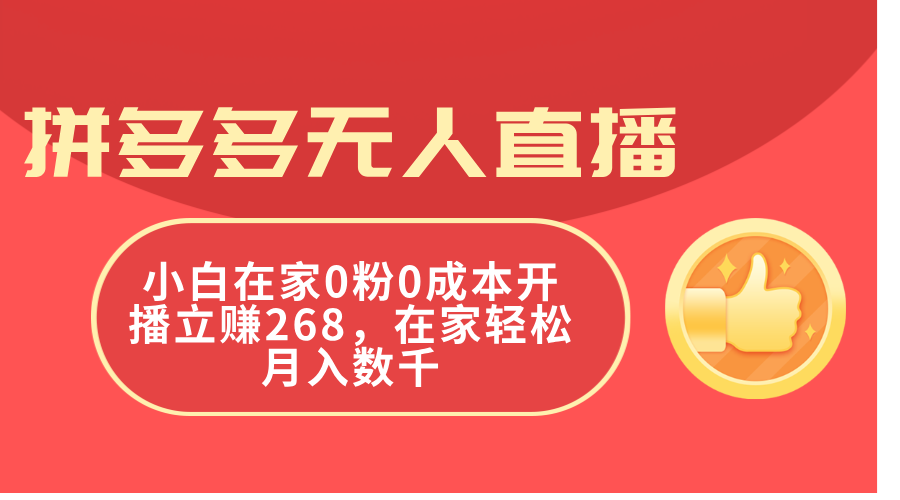 （11521期）拼多多无人直播，小白在家0粉0成本开播立赚268，在家轻松月入数千-87副业网