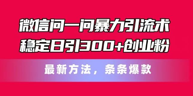 微信问一问暴力引流术，稳定日引300+创业粉，最新方法，条条爆款【揭秘】-87副业网