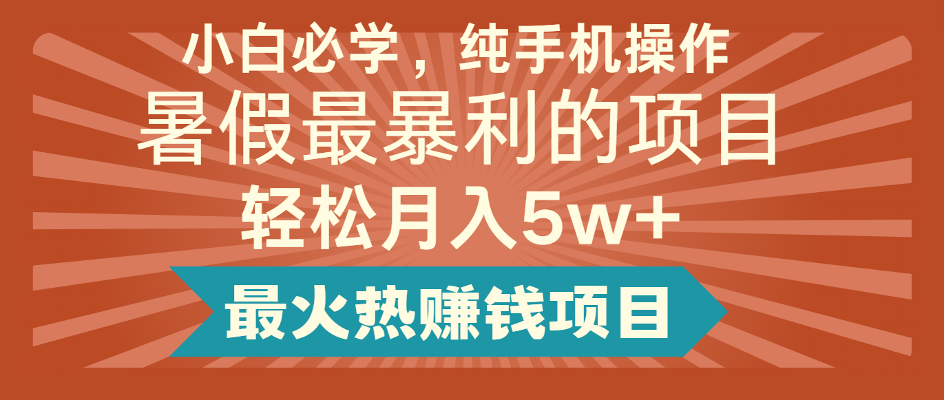 2024暑假最赚钱的项目，简单无脑操作，每单利润最少500+，轻松月入5万+-87副业网