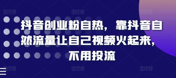 抖音创业粉自热，靠抖音自然流量让自己视频火起来，不用投流-87副业网