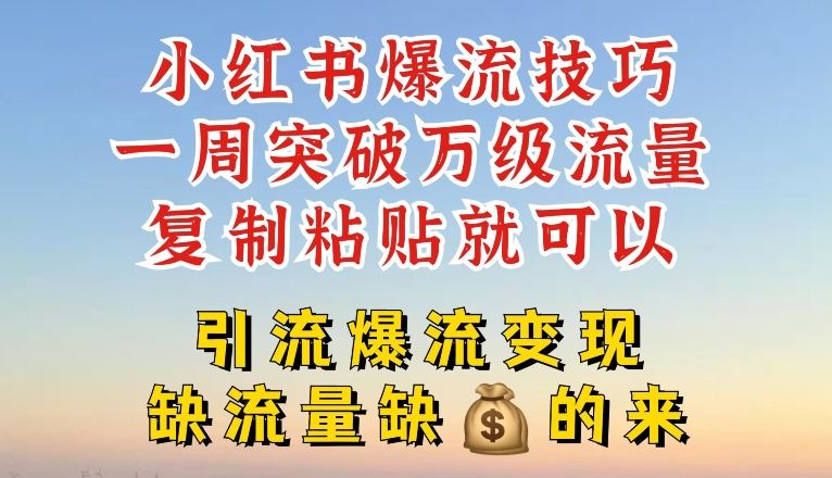 小红书爆流技巧，一周突破万级流量，复制粘贴就可以，引流爆流变现【揭秘】-87副业网