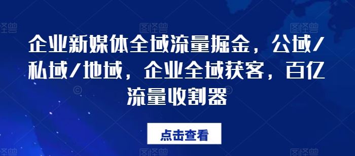 企业新媒体全域流量掘金，公域/私域/地域，企业全域获客，百亿流量收割器-87副业网