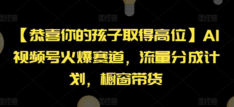 【恭喜你的孩子取得高位】AI视频号火爆赛道，流量分成计划，橱窗带货【揭秘】-87副业网