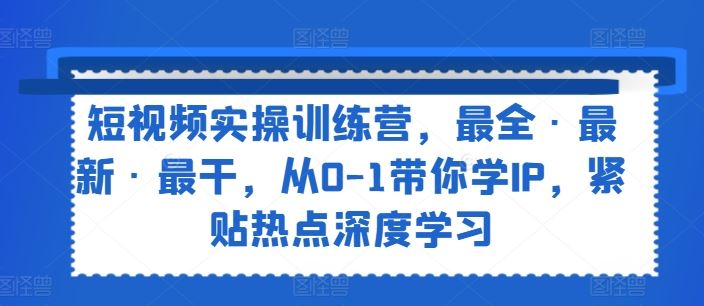 短视频实操训练营，最全·最新·最干，从0-1带你学IP，紧贴热点深度学习-87副业网