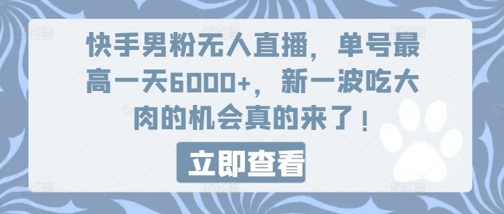 快手男粉无人直播，单号最高一天6000+，新一波吃大肉的机会真的来了-87副业网