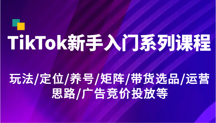 TikTok新手入门系列课程，玩法/定位/养号/矩阵/带货选品/运营思路/广告竞价投放等-87副业网