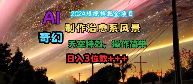 2024短视频掘金项目，AI制作治愈系风景，奇幻天空特效，操作简单，日入3位数【揭秘】-87副业网