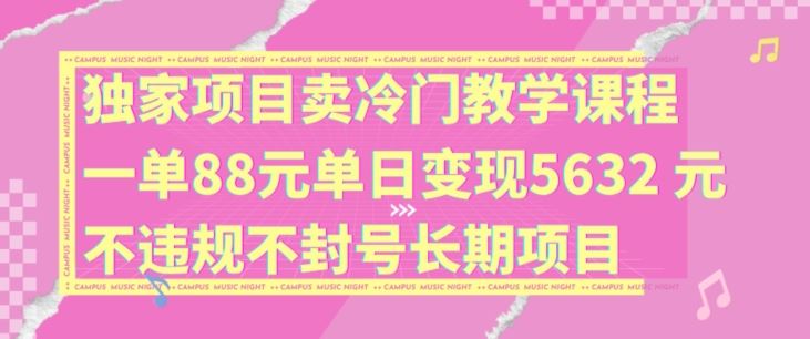 独家项目卖冷门教学课程一单88元单日变现5632元违规不封号长期项目【揭秘】-87副业网